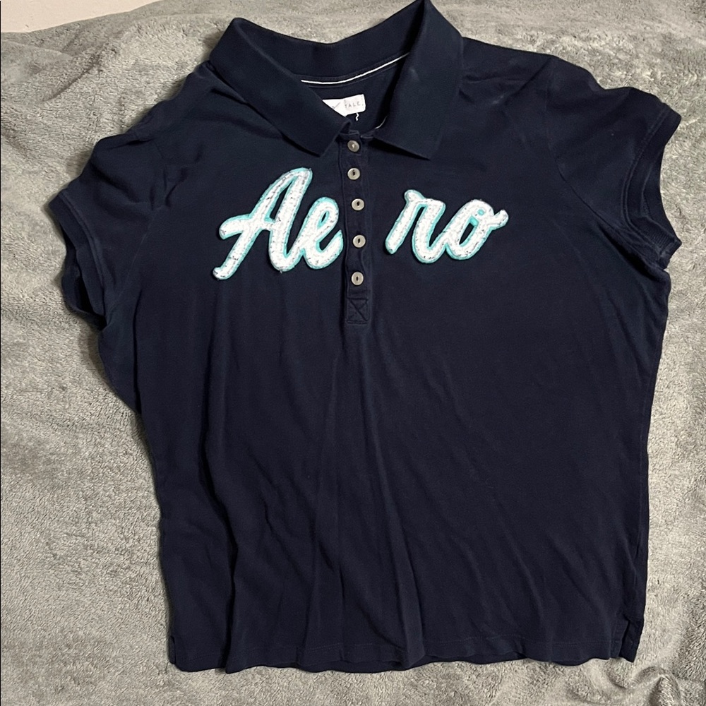 Aeropostale Navy Polo Shirt with White and Teal Accents